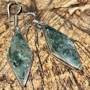 “Stone of Dreams” Yellow Green Prehnite Earrings 1 1/2”